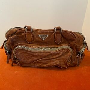 Prada Vitello Antik Brown Leather Shoulder Bag